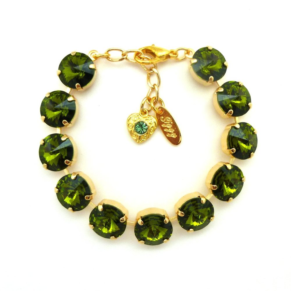 Swarovski Crystal Olivine Green Rivoli Tennis Bracelet, Assorted Finishes